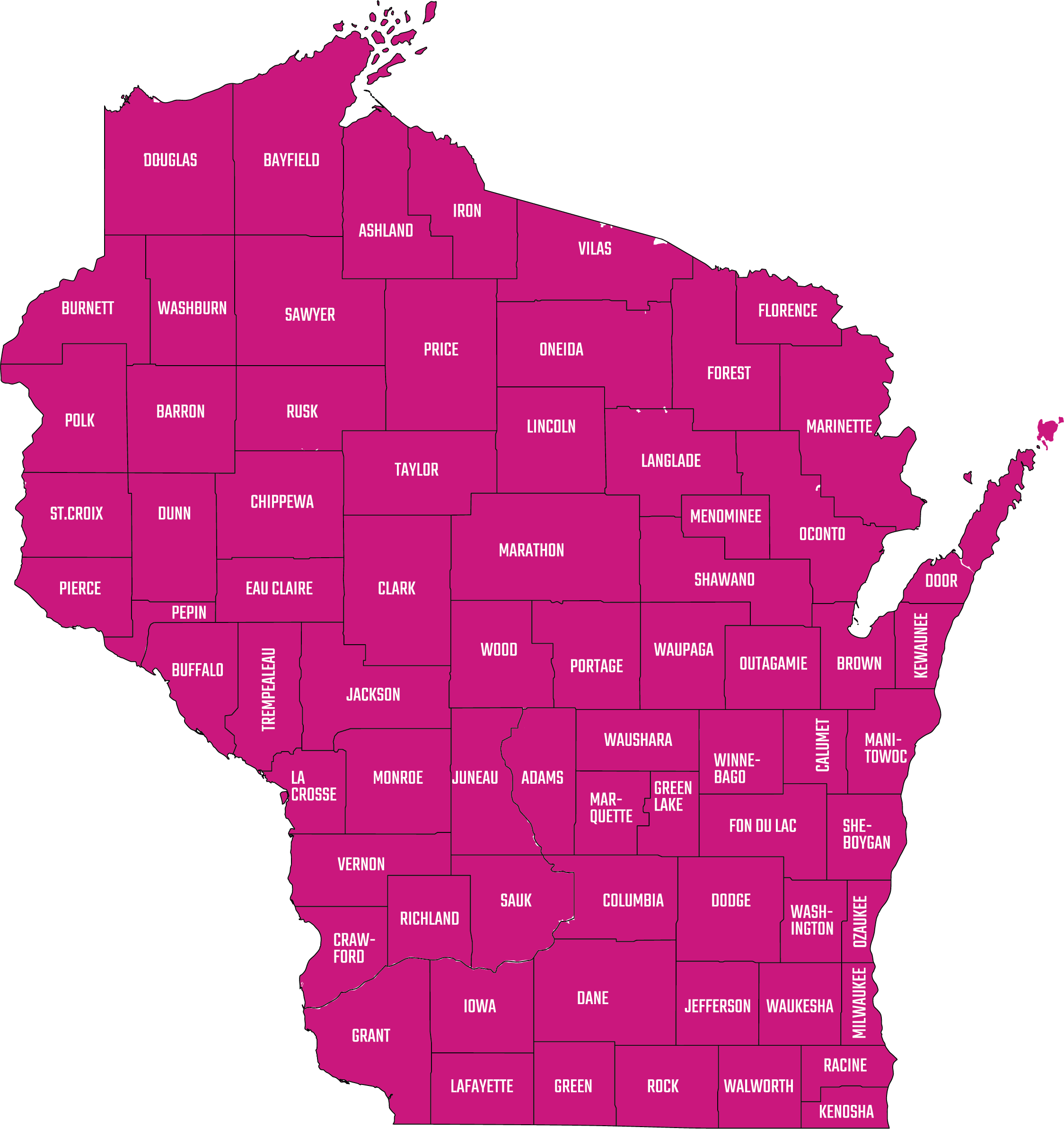 Wisconsin Map with County Names